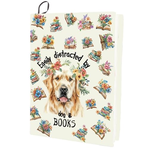 CRASPIRE Cute Dog Flower Stretchable Book Cover Washable Floral Cute Reusable Nylon Cloth Elastic Covers Protector for Hardcover Paperbacks Book Lovers Gift Notebook Teacher Textbook