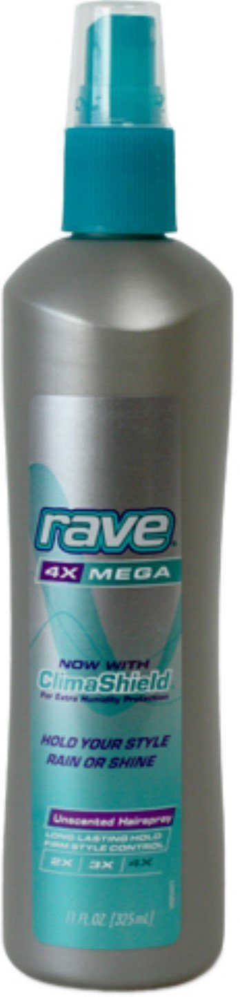 Rave 4X Mega Hairspray with Clima Shield, Unscented 11 oz (Pack of 8)