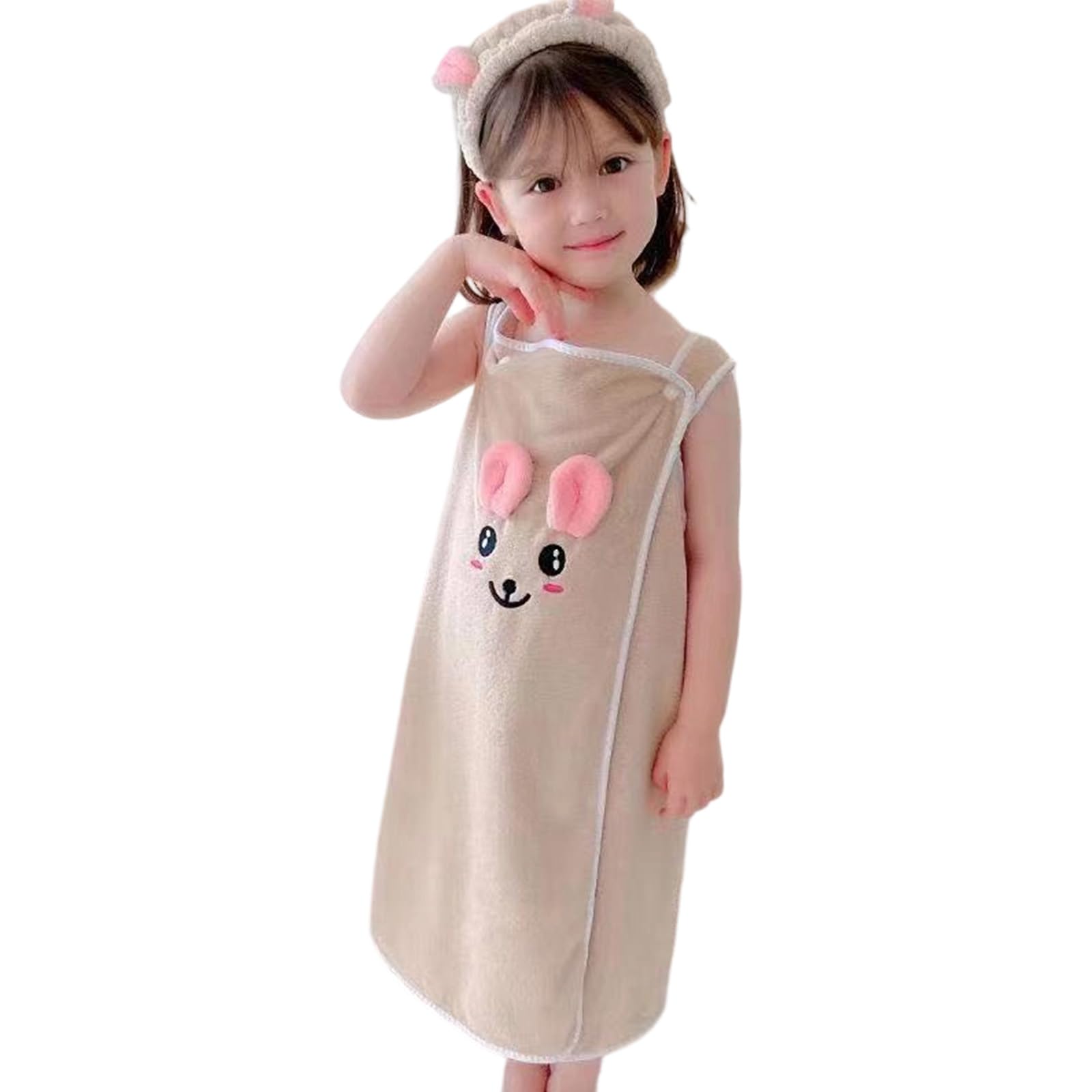 ZEPFJHE Wearable Hooded Towel with Matching Hair Wrap Absorbent Fabric for Toddler Kids Shower Robe