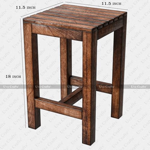 Image of Solid Mango Wood Sitting Stool 18 Inch | Wooden Stool for Living Room, Bedroom, Dressing Table & Pooja | Vanity Stool for Adults | Strong Solid Wood Stool