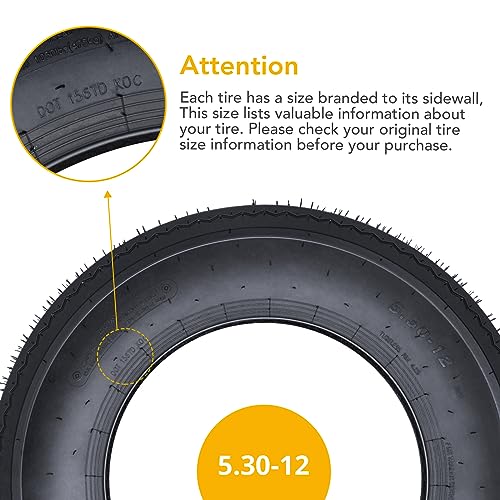 STMHOM 5.30-12 Trailer Tires Set of 2, 6PR Load Range C, Deep 6mm Tread, 12-Inch Radial Replacement, Durable for Utility, Boat, Camper, Cargo Trailers