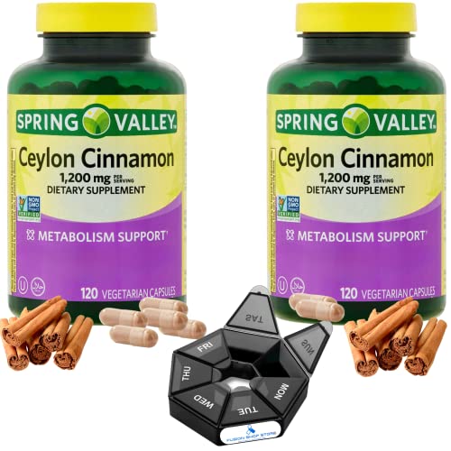 Ceylon Cinnamon Capsules Spring Valley 1,200 Mg 120 Ct (2 Pack) Blood Sugar Control, Set With Fusion Shop Store Week Case (1) #TOP8