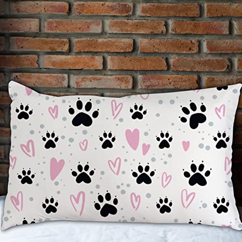 Pillow Cover Cute Dog Paw Cat Footprints Pink Black Pillowcase Queen Size 20X30 Inches Bedding Pillow Sham Case Protector For Throw Bed Pillow Cotton Zipper Closure #TOP5