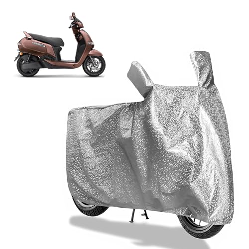 Image of Sulfar Bike Cover for TVS iQube (ST Premium (EV)) | Waterproof, Dustproof & UV Protected | All Weather Two Wheeler Cover (Silver) New 2026 Variants