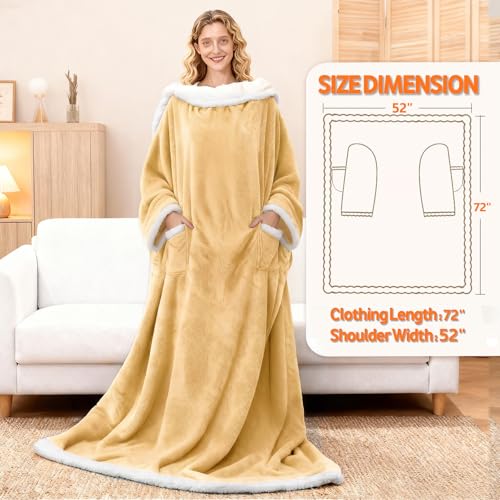 Image of Wearable Heated Blanket With Sleeves & Foot Pocket, Heated Throw Blankets Fast Heating Blanket With 10 Heat Settings Auto Shut Off Over-Heat Protection-Warm Gift, Machine Washable, 52 inch*72 inch+18 inch