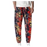 Boho Baumwolle und Leinen Sommerhose mit Tasche mit Kordelzug, leicht, Haremshose, Herren...