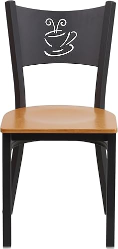 Miniatura 9 de Flash Furniture Silla de restaurante de metal con respaldo de café negro de la serie HERCULES - Asiento de madera natural
