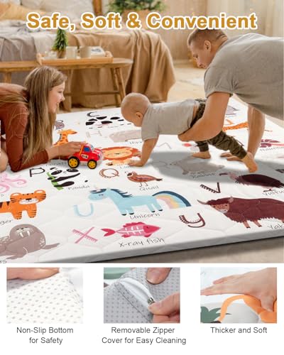 Premium Foam Baby Play Mat 71x59 – Removable & Machine Washable Cover, Extra Thick Padding Playpen Mat, Non-Slip Crawling Mat, Easy to Clean for Infants, Toddlers & Babies - Image 3