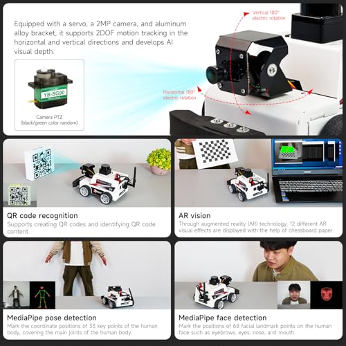 Image of Yahboom Raspberry Pi 5 AI Visual ROS2 Smart Robot Car Kit 2DOF Camera Autonomous Driving Lidar Stem Education Project for Teen Engineers Students (with Raspberry Pi5-4GB)
