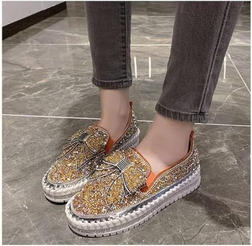 Women's Sneakers Rhinestones Glitter Platform Slip On Casual Cute Bowknot Shiny Walking Shoes Comfortable Dress Flat Loafers4