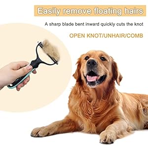 Dog brush  pet dematting and undercoat deshedding rake  stainless steel grooming comb for dogs cats furry pets large or medium remove knots tangles in long fur hair   cucciolini doodles