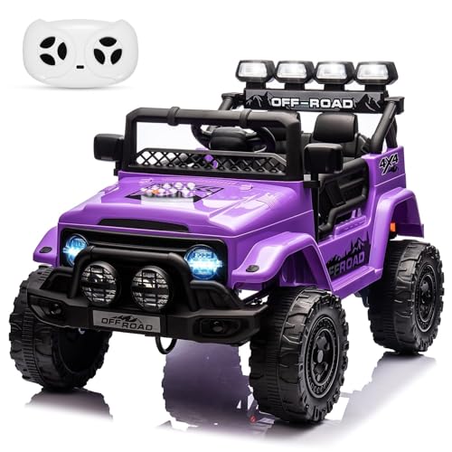 GarveeMore Coche Eléctrico para Niños 12V con Mando Remoto 2,4G, Música, Antivibración, Ruedas Anchas, 3 Velocidades y Luces LED para Niños 3 6 Años, Morado