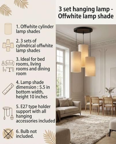 Image of 3 Set Hanging Cluster Light - Pendant Lamps in Cylindrical Shape for Living Rooms /Bed Rooms (Off White)