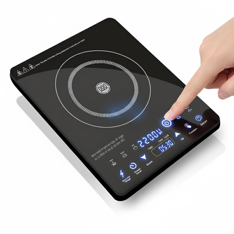 Image of Drumstone (15 Years Warranty) 2000W Induction Cooktop with Toughened Glass Surface, Touch Control Panel, Fast Heating Electric Stove for Efficient Home Kitchen Cooking