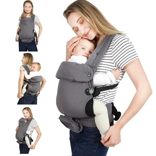 Image of 4-in-1 Baby Carrier Newborn to Toddler Convertible All-Position, Adjustable Ergonomic Babywearing,Cozy and Lightweight with Mobile Phone Bag, Bottle Bag, Windproof Cover, Hands-Free for Babies 7-45lbs