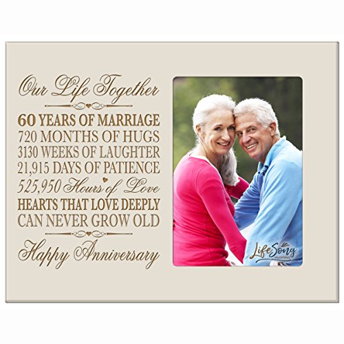 60Th For Her Him 60 Year Wedding For Couple Parents Celebration Picture Frame Holds 4X6 Photo 8" H X 10" W (Ivory) #TOP5
