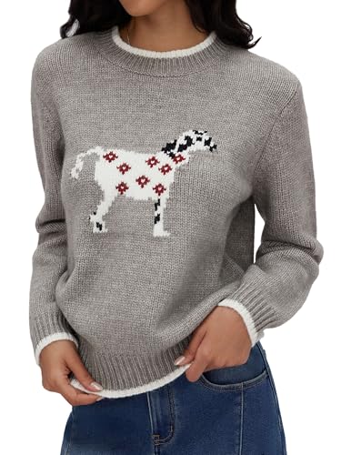 Image of CIDER Women's Fall Sweaters Long Sleeve Cute Sweaters Bear Graphic Crewneck Soft Knit Casual Cropped Pullover