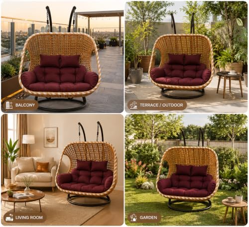 Image of Double Seater Swing Chair Cushion Replacement Pad for Hanging Egg Swing Outdoor Patio Garden Balcony Seat Cushion Brown Fabric Seating Pad Home Furniture Accessory