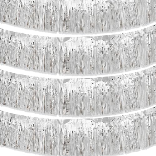 Image of Parade Float Decorations - Silver Fringe Banners & Garlands, 11.8 in x 9.8 ft, 4 Pack