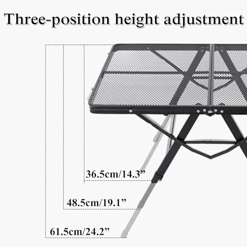 Mesa de parrilla portátil de altura ajustable, mesa auxiliar plegable ligera para camping, barbacoa al aire libre, jardín, patio, construcción de metal, 90 x 60 cm