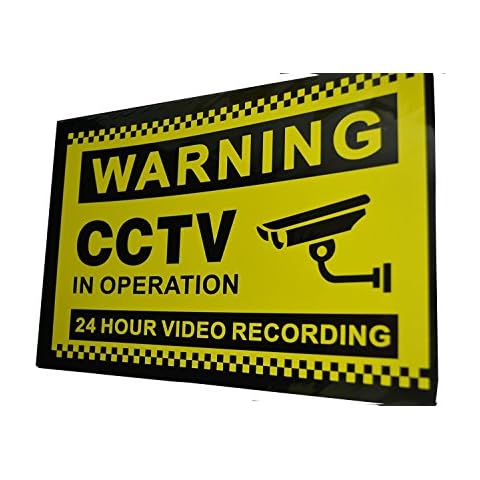 COSMALL@ 2 Pack CCTV Sign Yellow Colour Rigid PLASTIC Sign Plate Cover