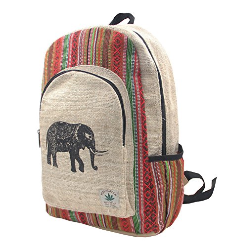 KayJayStyles Natural Handmade Large Multi Pocket Hemp Nepal Backpack (Elephant)