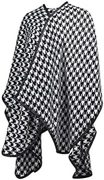 AW Items Women's Houndstooth Ruana with Faux Leather Trim, Black/White, One Size