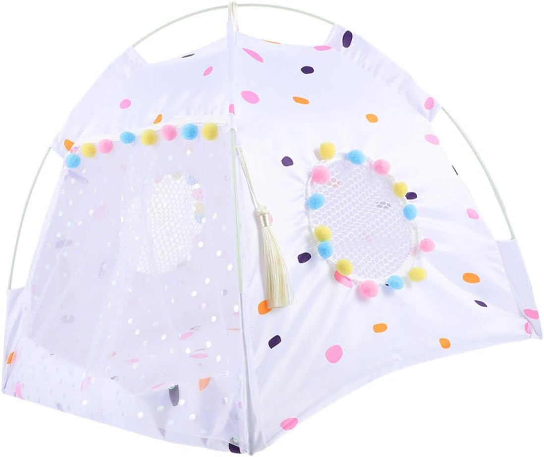 ERINGOGO Comfortable Pet Tent Bed for Cats and Small Dogs Breathable Indoor Outdoor Tent House with Cozy Sleeping Space for Rest and Play XL White with Colorful Dots