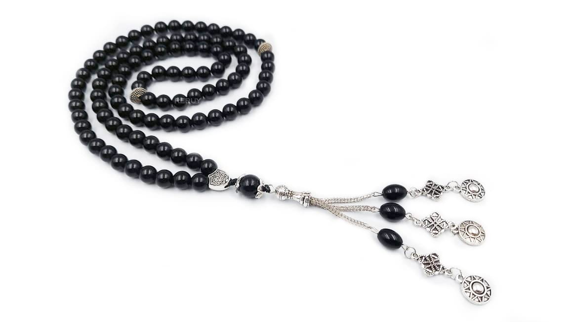 REBUY Islamic Religion Tasbeeh Beautiful Misbaha Beads Natural Black Onyx Tasbih Tasbih for Muslim Prayer 99 Beads for Men & Women