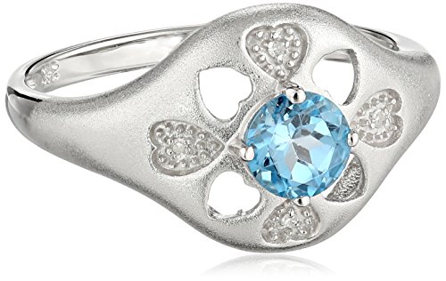 Amazon Collection 10k White Gold Heart Design Swiss Blue-Topaz Diamond Promise Ring (0.01cttw, I-J Color, I2-I3 Clarity), Size 7