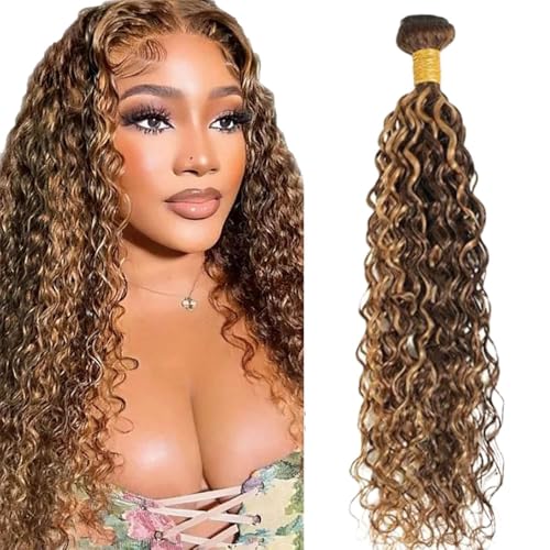 P427 Human Hair Bundles 28 Inch P427 Highlight Blonde Bundles Human Hair Extension Curly Wave 1 Bundle/100g Highlight Color 27 Mix Chocolate Brown Brazilian Virgin Hair