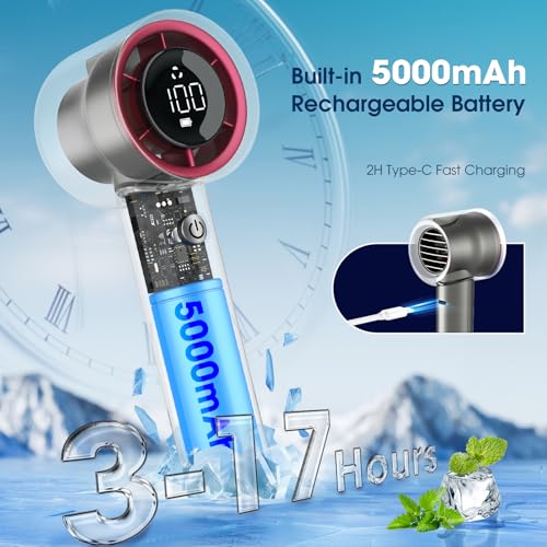 Image of 1-100 Speed Portable Handheld Turbo Fan, 【15000RPM】Ultra High-speed,Personal Hand Held Travel Fans,5000mAh Battery Rechargeable Mini Fans,Digital Display,Small Pocket Fan for Summer Essential Gift