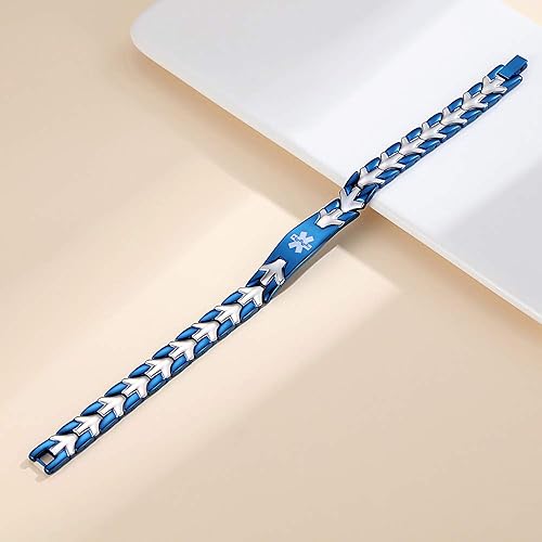 Miniatura 3 de LinnaLove Pulseras de alerta médica de pez volador para hombres y mujeres, pulseras médicas de acero inoxidable con grabado gratis, 8.5 pulgadas