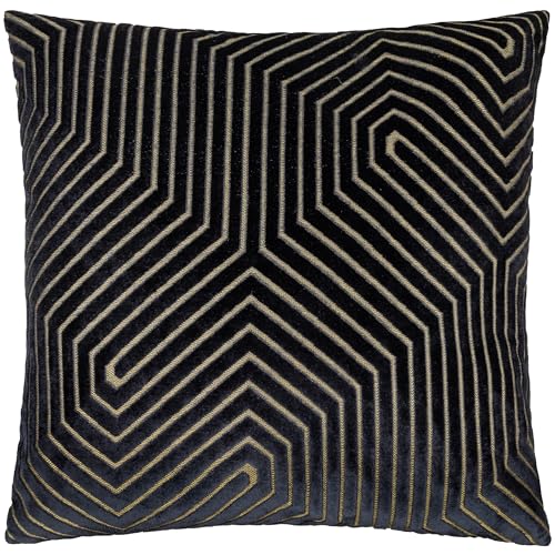 Paoletti Evoke Velvet Cushion Cover – Luxurious Chevron Pattern Decorative Square Cushion Case (Black - 55x55cm)