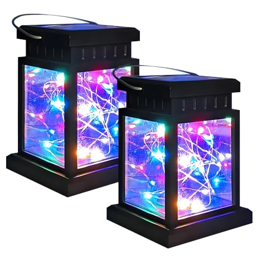 JOAASU Solar Lanterns for The Garden, Solar Lantern Lights, 2 Pack Outdoor LED Flickering Lanterns, OutdoorSolar LEDLantern for Table, Yard, Garden, Patio, Lawns Decoration Night Lights, Colorful