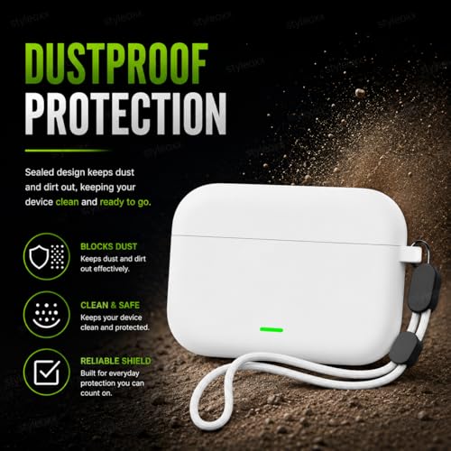 Image of Anvique Silicone Case Cover for Realme Buds T500 Pro, Shockproof Protective Earbuds Cover with Keychain Hook, Anti-Scratch Soft Silicone Skin, Full Body Protection Case (White Lanyard)