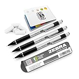 Zebra M301 Stainless Steel Mechanical Pencil Set - 0.5mm Point Size - Lead Refills Included - Black Grip - Zebra Replacement Erasers Included - Bundled with Moshify Page Labels
