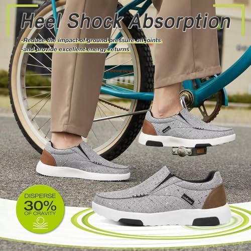 Image of Women's Orthopedic Slip-On Loafers Walking Shoes: Diabetic Elastic /Bungee Lace Supportive Loafer Shoes, Canvas Cushion Leisure Vintage Flat Driving Shoes for Flat Feet Dark Grey Size 8.5