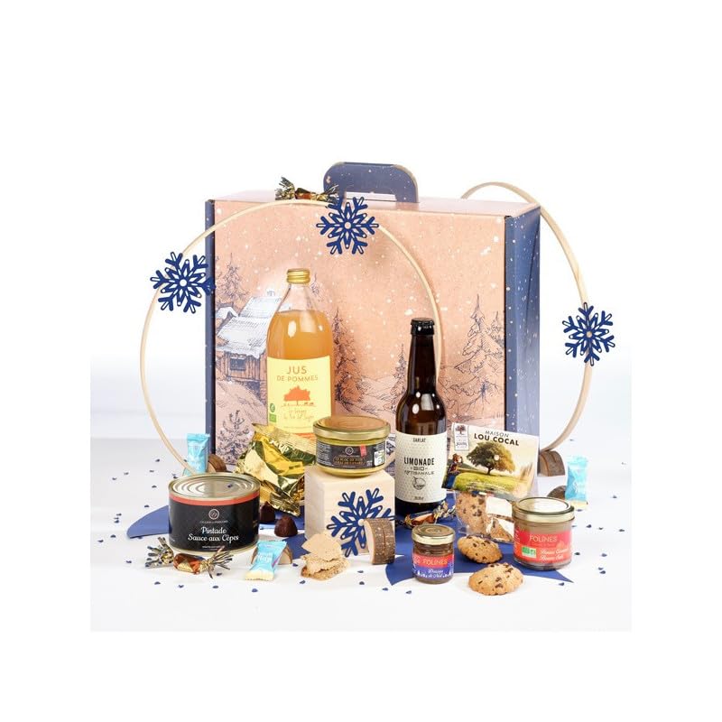 Cellier du Périgord - Coffret Plaisirs Panier Gourmands 2025 sans porc ni alcool, foie gras 120g, pintade cèpes, valisette