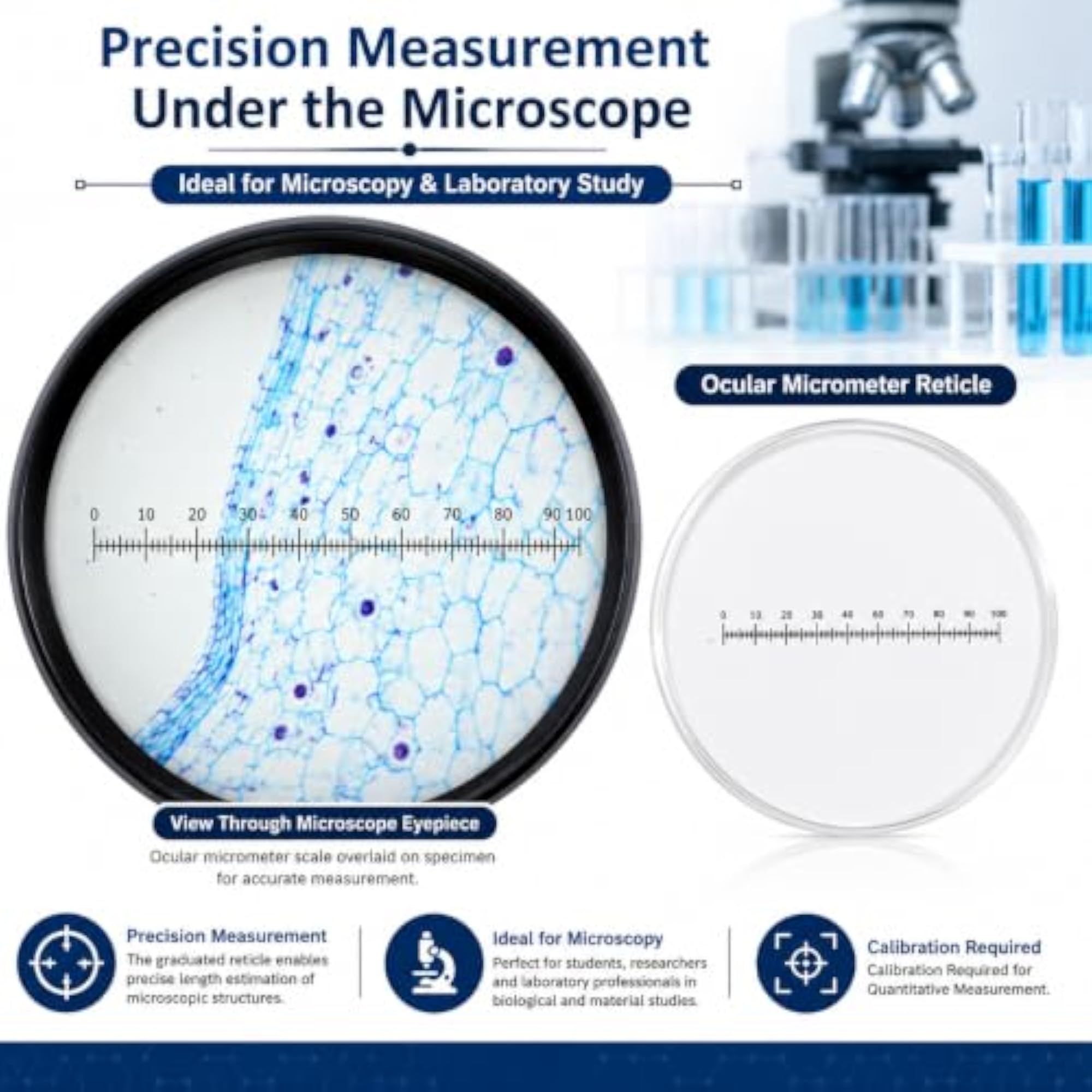 Ocular Micrometer Reticle for Microscope Eyepiece
