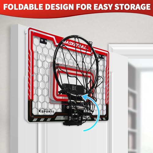 AOKESI Mini Basketball Hoop Indoor with Scorer and Batteries|Inside Basketball Hoop Over The Door with Colorful LED Lighting|Toy Basketball Gifts for Boys Girls Teens Adults - Thumbnail 5