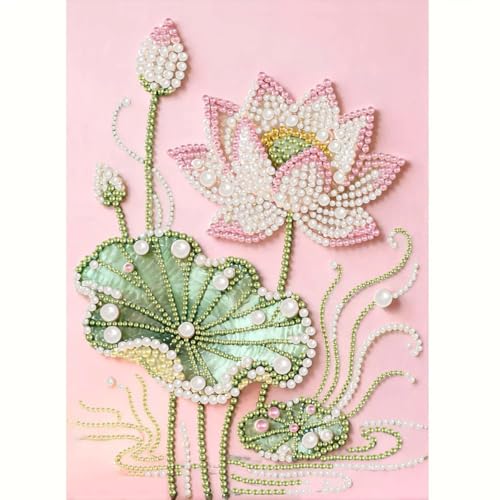 GEMFAMILY Lotus Diamond Art Pearl Kits for Adults,5D Diamond Pearl Painting Kits for Beginner,DIY Special Shape Pearl Diamond Dots Painting for Home Wall Decor 12 x 16 Inch
