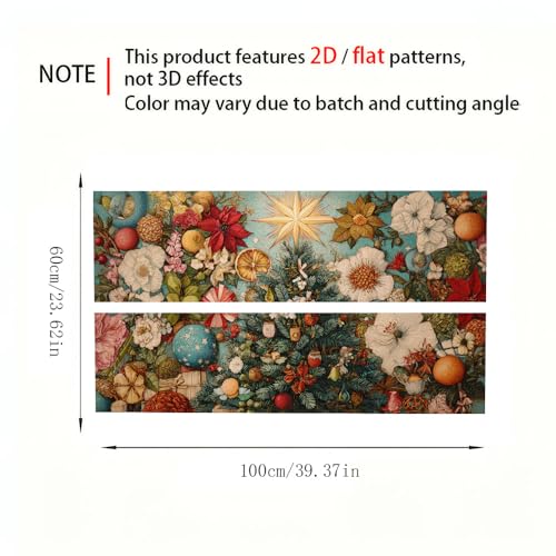 Image of Vintage Botanical Christmas Desktop Sticker 39.37x23.62In, Floral Holiday Tree Desk Decal, Waterproof Table Surface Sticker, Home Decor