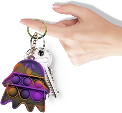 Miniatura 8 de 30 piezas de Halloween Pop It, recuerdos de fiesta de Halloween, mini llavero de juguete para la ansiedad, juguete para aliviar el estrés, bolsas de