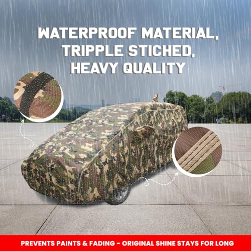 Image of Autofact 100% Waterproof Car Body Cover Compatible with Skoda Fabia (2022 to 2023), with Mirror and Antenna Pockets,4 x 4 American Matty, Long Lasting Durable Material, Camouflage Army Look