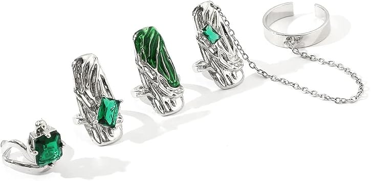 8Pcs Women Finger Tip Nail Rings, Adjustable Opening Nail Art Charms Accessories, Finger Tip Claw Nail, Tip Fingernail Set Green