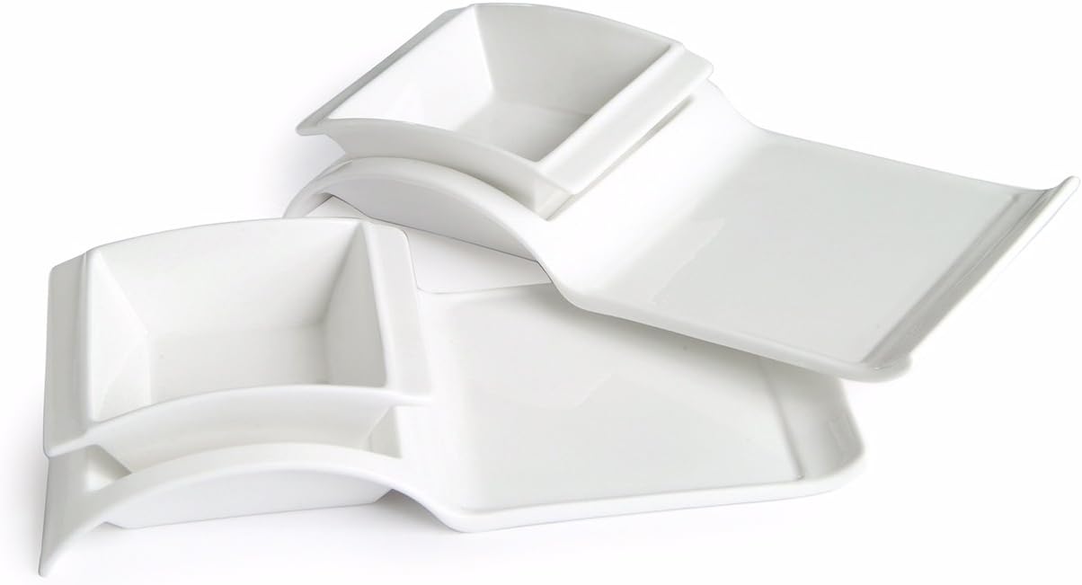 Carmona Chip and Dip Collection Porcelain White New Bone China Set of 2, 4.5oz Dessert Plates with Two Plates