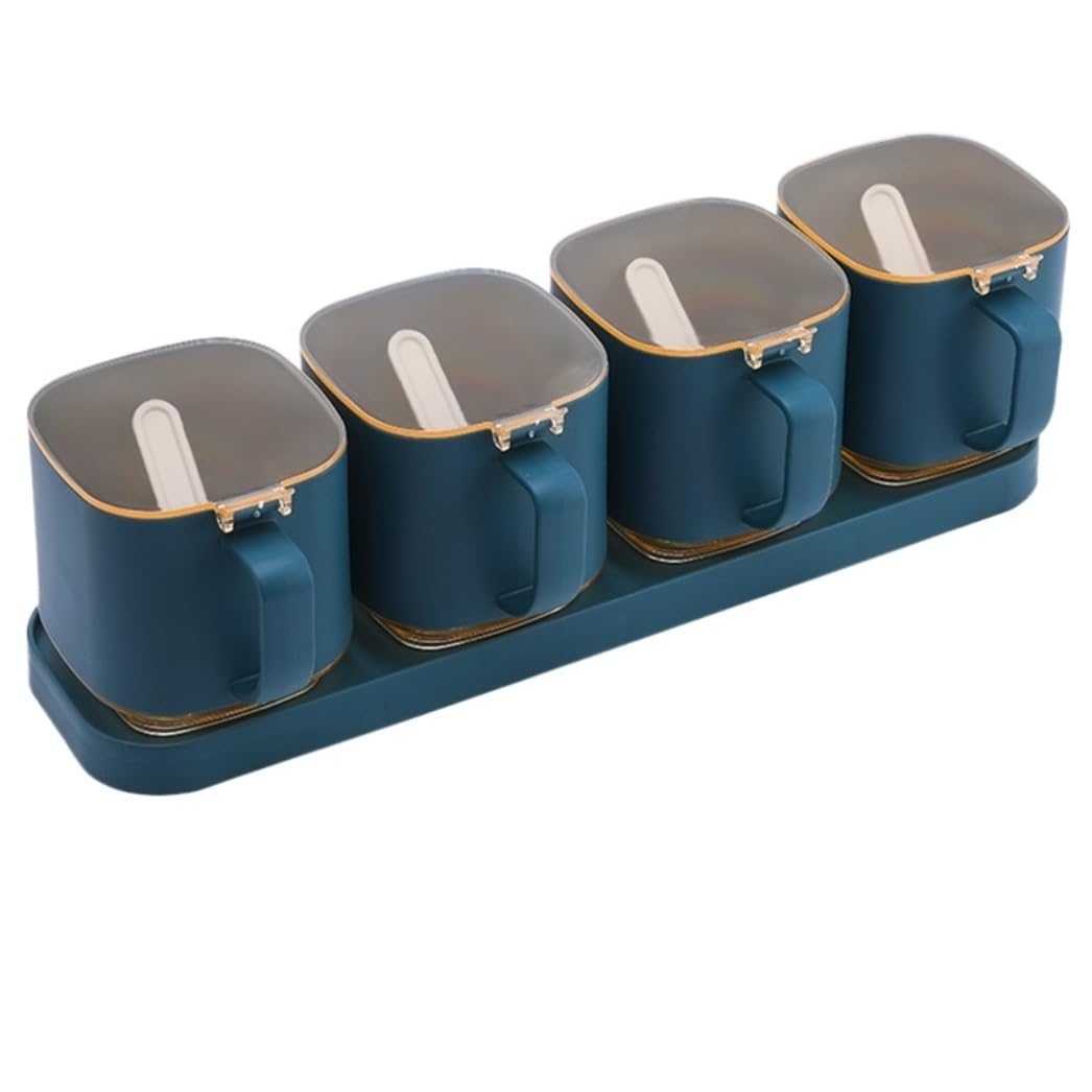 Gewürze Aufbewahrung Gewürz-Aufbewahrungsbehälter-Set, Gewürzbox, Transparenter Deckel, Gewürzflasche, Gewürzbox Für Die Küche Zu Hause Gewurzglaeser Gewürzglas(Blue,4Pieces)