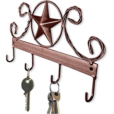 Black Texas Country Western Key Holder - Rustic Wall Décor Key Hanger for Home, Vintage Metal Key Hangers for Wall, Star Key Rack Hook Wall Holders, Multiple Hooks for Keys (Brown) Cover