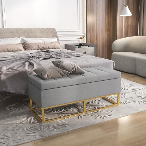 HOMCOM Baúl de Almacenaje para Dormitorio Puff de Almacenaje Tapizado de Lino Sintético con Tapa Abatible y Patas de Acero para Salón 110x44x48 cm Gris - imagen 7